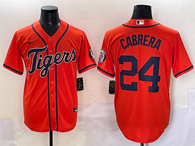 Men's Detroit Tigers #24 Miguel Cabrera Orange With Patch Cool Base Stitched Baseball Jersey Men's Detroit Tigers #24 Miguel Cabrera Orange With Patch Cool Base Stitched Baseball Jersey